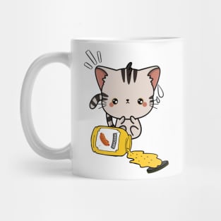 Cute Tabby Cat Spilled a jar of mustard sauce Mug